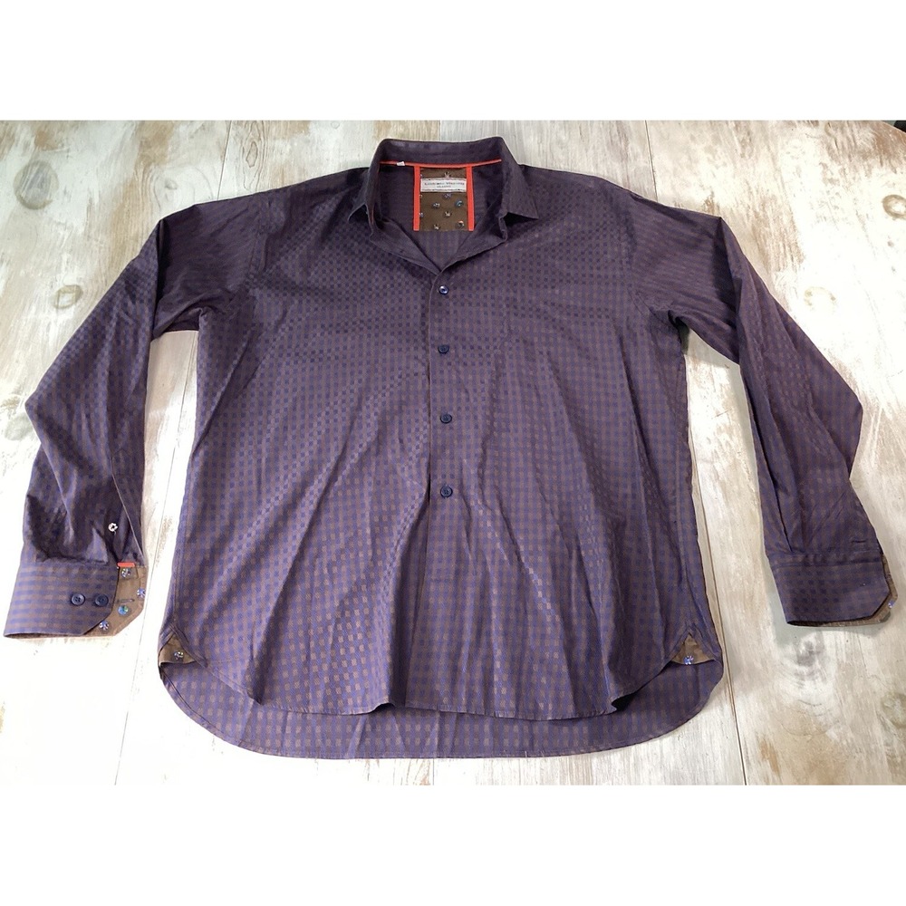 Luchiano Visconti Purple‎ And Blue Gingham Men's XL Long Sleeve Button Up